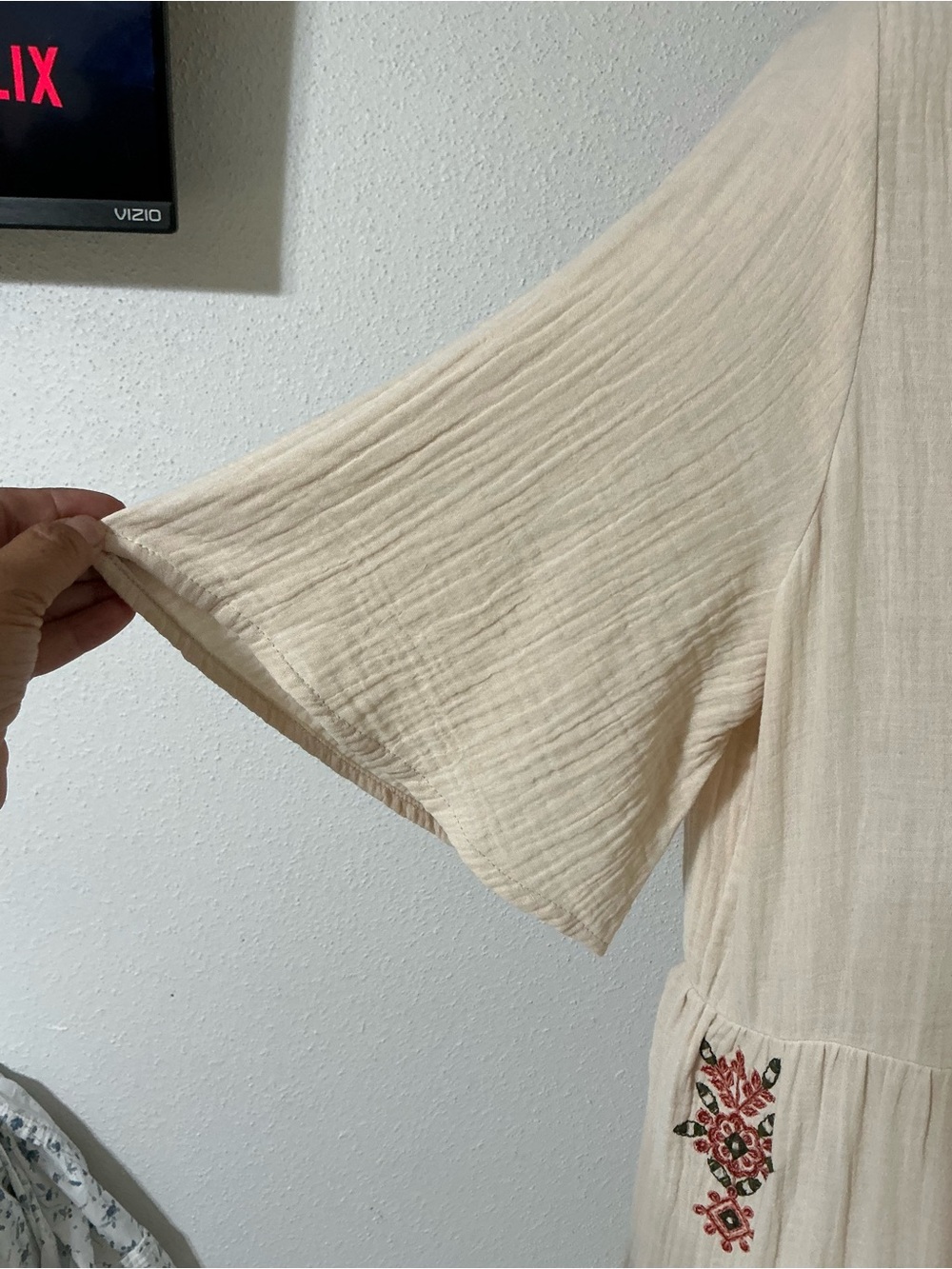 Soft Surroundings Bellmore Cream Gauze Embroidered Boho Tiered Maxi Dress Medium - Picture 8 of 12